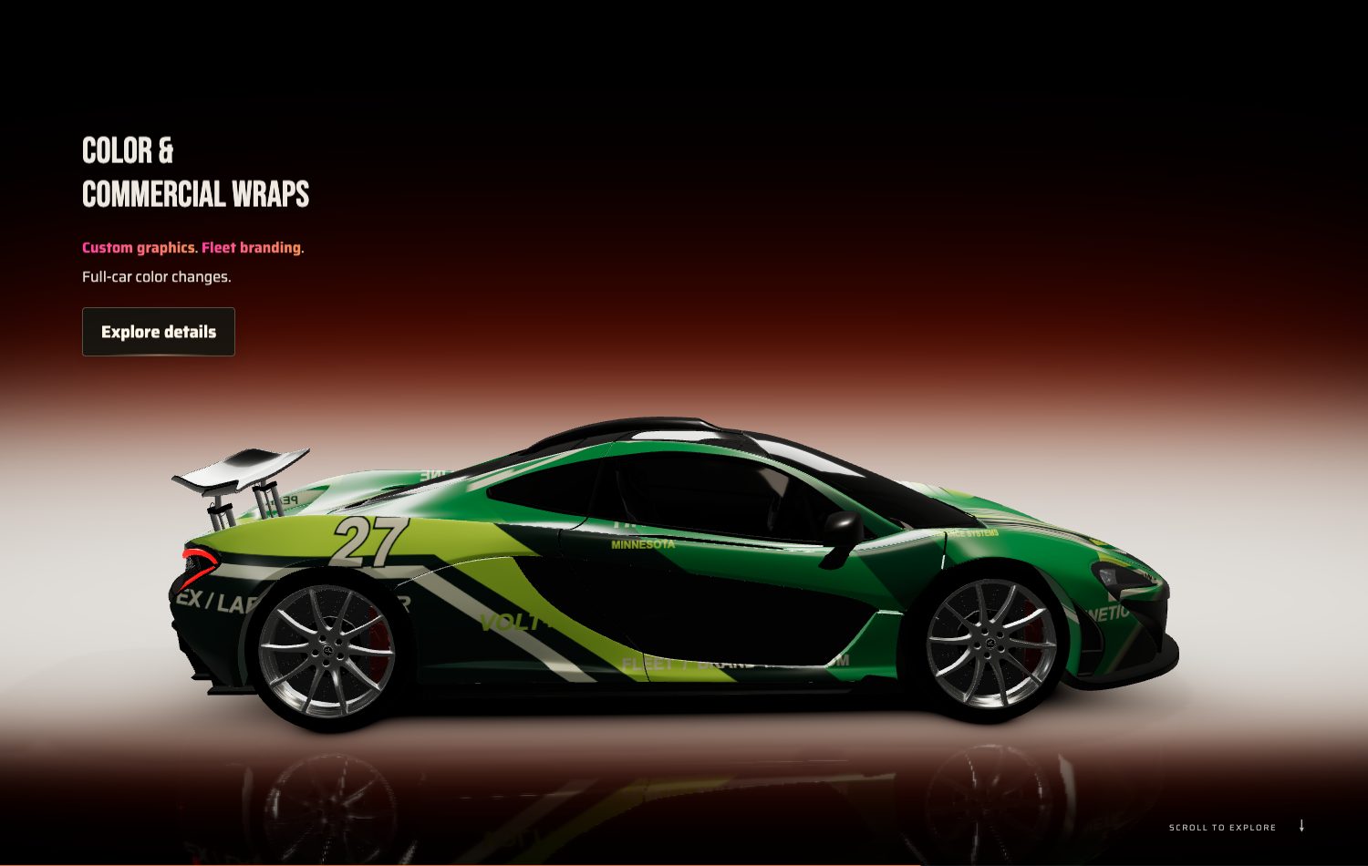 Color and commercial wraps chapter: the car in a green commercial livery